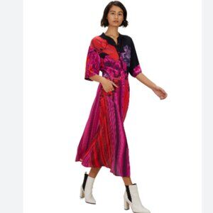 The Kit. Cobie Shirtdress Striped Iris Button Front Short Sleeve Pockets Maxi